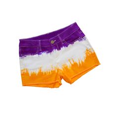 Purple and Bright Gold Tie-Dye Shorts Gold Tie, Tie Dye Shorts, Swim Trunk, Casual Shorts, Denim Shorts