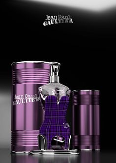 an advertisement for jean paul's new perfume, called gaudilierne purple