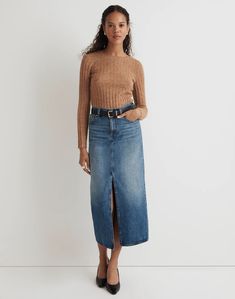 Denim Mid-Rise Maxi Skirt in Pratt Wash Bohemian Maxi Skirt, Madewell Style, Glamorous Fashion, Madewell Skirt, Striped Maxi Skirts, Bohemian Maxi, Long Maxi Skirts, Slip Skirt, Madewell Denim