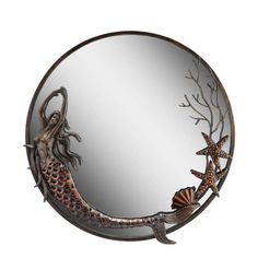 Mermaid Round Mirror By SPI Home | Mirrors | Modishstore Nautical Mirror, Mermaid Mirror, Mermaid Dancing, Coastal Mirrors, Mermaid Home Decor, Mermaid Bathroom, Mermaid Decor, Round Wall Mirror, Framed Mirror Wall