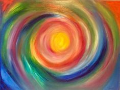 an abstract painting with bright colors and swirls in the center greeting card by panoramic images