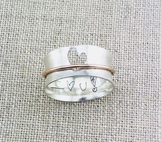 Handwriting Ring, Handwritten Ring, Fidget Jewelry, Mixed Metal Ring, Silversmithing Jewelry, Mixed Metal Rings, Silverware Jewelry, Ring Heart, Mixed Metal Jewelry