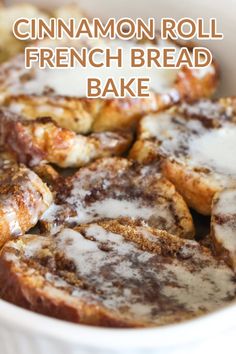 cinnamon roll french bread bake in a white bowl