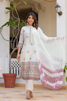 Indulge in luxurious comfort with our gorgeous cotton 3 piece kurta set. The elegant and classy design makes it perfect for any occasion, whether it's a temple visit or a family lunch. Made with high-quality cotton, this kurta set not only looks beautiful but also provides utmost comfort. Elevate your style and embrace traditional elegance with our kurta set! Expertly crafted for a traditional yet modern look, this 3 piece cotton kurta set features delicate mirror work and intricate embroidery o Cotton Kurta Set, Short Kurtis, Family Lunch, Dhoti Pants, Classy Design, Cotton Kurta, Intricate Embroidery, End Of Season Sale, Mirror Work