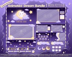 the animated stream bundle for moon kittens is displayed on a purple background with stars and clouds