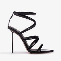 Black patent leather sandal with crossed straps - Le Silla Fabric Sandals, How To Clean Crystals, Very High Heels, Bridal Bag, Mid Heel Sandals, Cream Shoes, Chunky Bracelets, Metallic Sandals, The Boutique