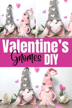 valentine's gnomes made out of felt with hearts