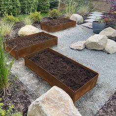 a garden with rocks and plants in it