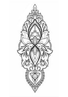 an intricate design with hearts and leaves on the bottom half of it, in black and white