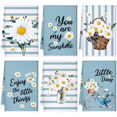 four greeting cards with daisies and flowers on them