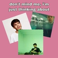 three different pictures with the words don't mind me, i'm just thinking about