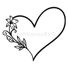 the outline of a heart with flowers on it's side, in black and white