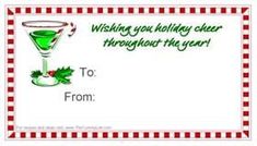 a christmas card with a green drink and holly on the rim, which reads wishing you holiday cheer throughout the year