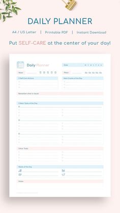 the daily planner is displayed on a pink background