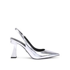 Silver Metallic Slingback Heel, Silver White Court Shoes, Silver Pumps, Faux Leather Heels, Eagle Head, Shop Shoes, Kurt Geiger, Slingback Pump