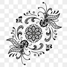 a black and white flower design on a transparent background