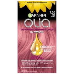 Pink shade with intense rose and iridescent reflects. Provides 100% gray coverage. Olia Hair Color, Garnier Hair Color, Ammonia Free Hair Color, Garnier Olia, Dark Garnet, Velvet Cream, Gray Coverage, Garnet Red, Permanent Hair Dye