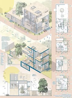 an architectural drawing shows the various sections of a house and its surrounding area, including two levels