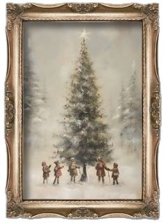 a painting of children around a christmas tree