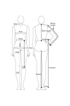 an image of the back and side view of a woman's body with measurements