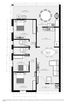 the floor plan for a two bedroom apartment with an attached kitchen and living room area