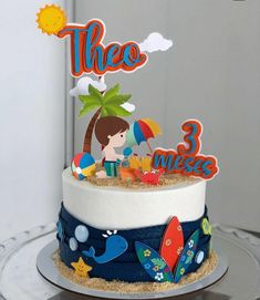 Beach Theme Birthday Party, Beach Birthday Cake, Beach Theme Birthday, Baby Boy 1st Birthday Party, Beach Cakes, Beach Themed Party, Baby Boy 1st Birthday