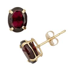 Sparkling oval-cut garnet stones make these 10k gold stud earrings a dazzling choice. Length: 8 mm Backings: post Metal: 10k gold FABRIC & CARE Stone type: genuine garnet Cut: oval Setting: prong  Size: One Size. Color: Red. Gender: female. Age Group: adult. Gold Oval Earrings, Oval Setting, Star Garnet, Post Metal, Oval Stud Earrings, White Gold Earrings Studs, Oval Earrings, Earring Box, Garnet Jewelry