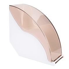 a white and pink paper dispenser on a white background