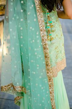 Mint Green Sharara Suit Green Cutdana Dupatta For Reception, Elegant Green Sharara With Gota Work, Pista Green Sharara With Gota Work For Reception, Pista Green Dupatta With Gota Work For Reception, Green Cutdana Sharara For Wedding, Green Sharara With Gota Work For Reception, Green Anarkali Set With Gota Work For Reception, Festive Green Sharara With Sheer Dupatta, Pista Green Sharara For Reception With Traditional Drape