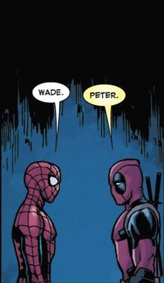 spider - man and deadpool talking to each other in front of a dark background