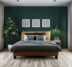 a modern bedroom with green walls and wood flooring 3d rendering royalty illustration stock illustration