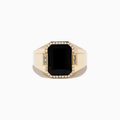 Effy Men's 14K Yellow Gold Onyx and Diamond Ring Black 14k Gold Signet Ring Fine Jewelry, Black 14k Gold Signet Ring, Black 14k Gold Signet Ring With Gemstone, Black 14k Gold Signet Ring With Polished Finish, 14k Gold Black Signet Ring With Polished Finish, Classic Black 14k Gold Signet Ring, Classic Black Ring With 17 Jewels, Effy Jewelry, Yellow Stone