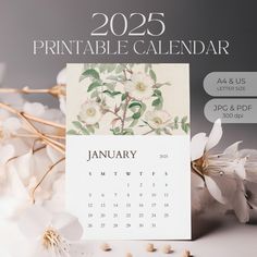 a calendar with white flowers on it