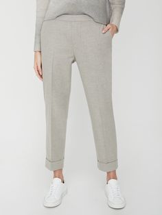 Our Westport Brushed Pant, in a light grey, brushed flannel features a straight leg, cropped, ankle-length silhouette and elasticized, back waistband. Portuguese Fabric, Lori Dress, Brochu Walker, Leg Cuffs, Oversized Cardigan, Small Details, Work Clothes, Feel It, Printed Pants