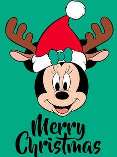 a cartoon mouse wearing a santa hat with merry christmas written on the front and bottom