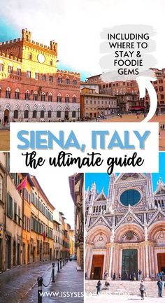 Siena italy guide pin cover, featuring 3 images - one of il campo bathed in golden light against a blue sky, the second of tall orange medieval buildings with green shutters along an empty street and third of the highly ornate facade of the duomo of siena, on an extremely sunny day. Travel Beautiful Places, Italy Restaurant, Italy Travel Outfit, Florence Italy Travel, Day Trips From Rome, Siena Italy, Italy Tuscany