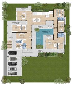 the floor plan for this modern house is very large and has lots of space to put in