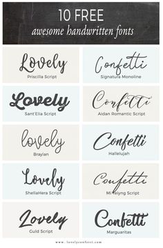 the top 10 free handwritten font styles for any type of lettering, including cursive