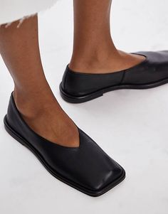 Topshop Charlotte leather square toe unlined flat shoes in black | ASOS Chic Square Toe Flats For Fall, Chic Slip-on Square Toe Flats, Chic Slip-on Flats With Square Toe, Square Toe Slip-on Loafers For Spring, Trendy Spring Loafers With Square Toe, Trendy Square Toe Loafers For Spring, Fall Slip-on Flats With Square Toe, Slip-on Flats With Square Toe For Spring, Spring Slip-on Flats With Square Toe