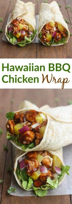 hawaiian bbq chicken wrap with lettuce and onions