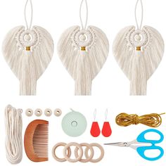 PRICES MAY VARY. Macrame Angel Kit: Package includes 25m/82 feet white macrame cord, 6m/19.7 feet golden thread, 4pcs wooden rings, 4pcs wooden beads, 2pcs plastic threaders, a comb, a tape measure. Delicate Angel Design: It's a glamorous angel wall hanging, a truly piece of art that would brighten up your room, bringing along vintage and bohemian vibes, as well as bring luck and energy to your house. Boho Hanging Decor: This lovely and delicate angel wall hanging will be a great ornament to you Macrame Wall Hanging Decor, Macrame Angel, Christmas Tree Kit, Boho Macrame Wall Hanging, Makramee Diy, Macrame Christmas, Macrame Supplies, Popular Crafts, Creative Christmas Trees