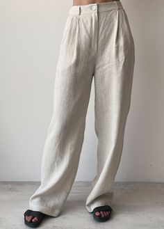 Classic wide-leg linen pants - relaxed fit, pleated. End of season SALE - Summer collection 30% OFF ✈ free worldwide shipping It is comfortable trousers, both fashionable and casual. Handmade linen pants are a must-have for your summer, perfect for a day of meetings or outdoor activities. Linen makes the best micro-climate of the skin, is breathable, and absorbs moisture and perspiration. ■ color: light beige available in blue ■ material: 100% linen ■ style: - wide leg - high waist - pleated - s Elegant Ankle-length Linen Wide Leg Pants, Flax Color Wide Leg Workwear Bottoms, Flax Wide Leg Workwear Bottoms, Flax Wide Leg Pants For Work In Summer, Flax Wide Leg Pants For Work, Wide Leg Flax Pants For Work, Wide Leg Flax Bottoms For Workwear, Summer Flax Wide Leg Work Pants, Chic Ankle-length Linen Wide Leg Pants