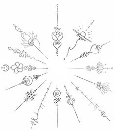 a drawing of different designs in the shape of a flower and butterfly, with an arrow pointing