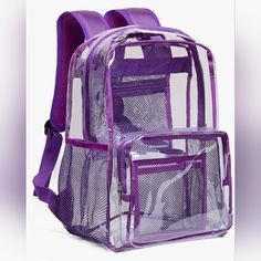 Clear Backpack Heavy Duty Pvc Transparent Backpack With Reinforced Strap For College Workplace Nylon Backpack With Transparent Straps For Everyday Use, Back To School Backpack With Transparent Straps, Clear Nylon Backpack For Back To School, Back To School Clear Rectangular Backpack, School Backpack With Transparent Straps, Clear Nylon Backpack For Travel, Nylon Backpack With Clear Strap For Daily Use, Clear Nylon Backpack For Daily Use, School Backpack With Clear Strap In Nylon