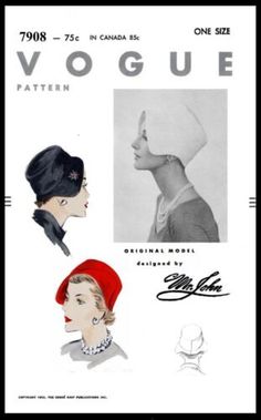 Vogue 7908 Unique Bucket Hat Cap Fabric Sewing Pattern Chemo Cancer Alopecia 1sz Cloche Hat Pattern, Hat Fabric, Horse Fabric, Fabric Sewing Patterns, Hat Patterns To Sew, Vintage Millinery, Unique Hats, Hat Patterns, Head Bands