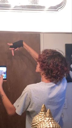 Hair Dye Ideas For Curly Hair Men, Dyed Curly Hair Ideas Men, Red Highlights On Dark Hair Curly Men, Male Dyed Hair Curly, Guys Split Dyed Hair, Curly Brown Hair Male Aesthetic, Shaving Cut, Character Inspiration Girl