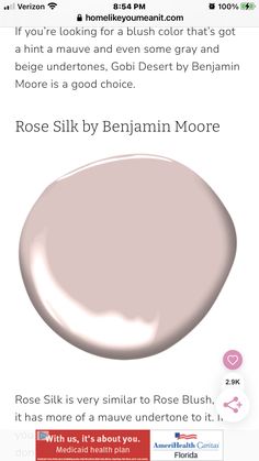 an advertisement for rose silk by benjamin moore