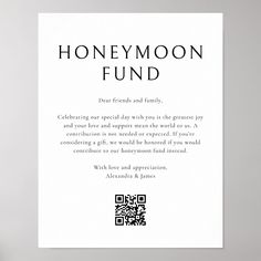 a white poster with the words honeymoon fund on it