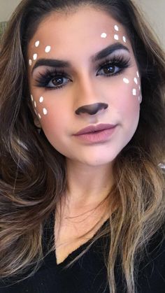 Deer Halloween Makeup, Deer Makeup Tutorial, Reindeer Makeup, Deer Halloween Costumes, Carnaval Make-up, Christmas Party Makeup, Holiday Party Makeup, Meme Costume, Deer Makeup