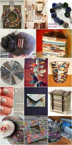 a collage of pictures with different types of items on them, including books and bracelets